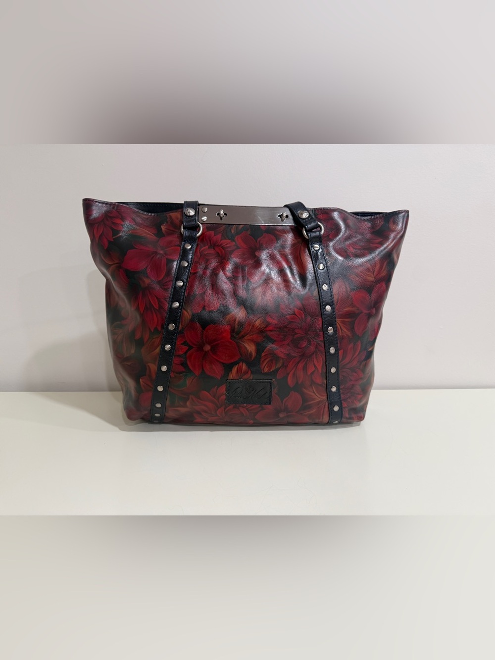 Patricia Nash Benvenuto Italian Leather Large Tote Bag Heritage Floral Burgundy